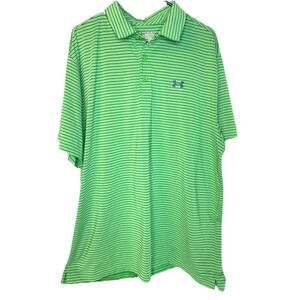 Under Armour Polo Shirt HeatGear Loose 2XL Green & Navy w/ Stripes Golf